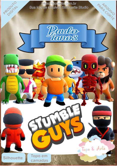 Topo de Bolo e 8 modelos de Bis Duplo Stumble Guys STUDIO