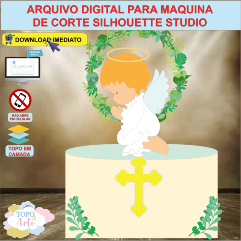 ARQUIVO de Corte Topo de Bolo Batizado Eucaristia Anjinho - 24