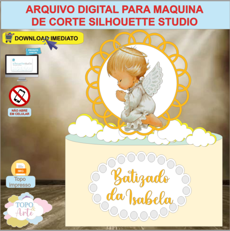 ARQUIVO de Corte Topo de Bolo Batizado Eucaristia Anjinho - 44