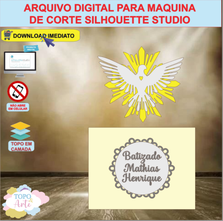 ARQUIVO de Corte Topo de Bolo Batizado Eucaristia Divino Espirito Santo - 08