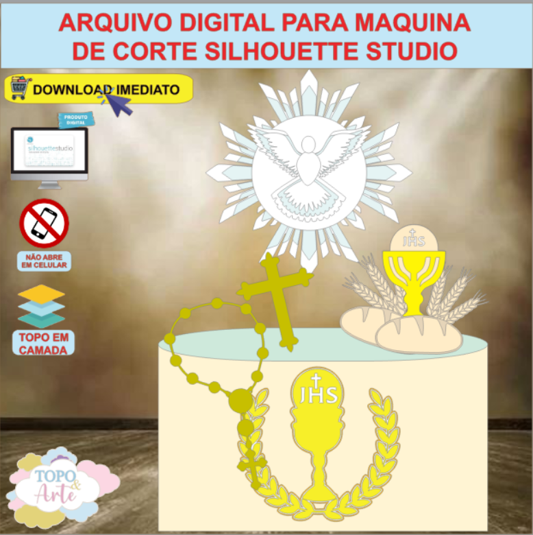 ARQUIVO de Corte Topo de Bolo Batizado Eucaristia Divino Espirito Santo - 11