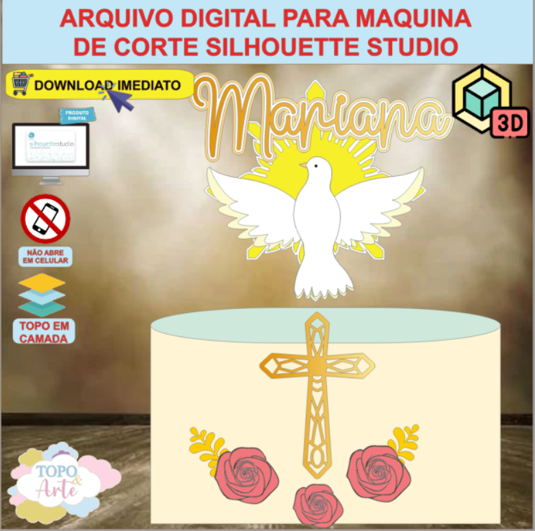 ARQUIVO de Corte Topo de Bolo Batizado Eucaristia Divino Espirito Santo - 23