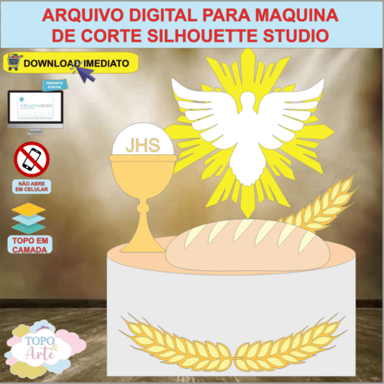 ARQUIVO de Corte Topo de Bolo Batizado Eucaristia Divino Espirito Santo - 45