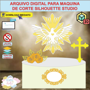ARQUIVO de Corte Topo de Bolo Batizado Eucaristia Divino Espirito Santo com Flor 3D - 41