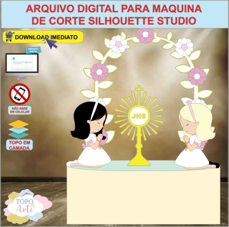 ARQUIVO de Corte Topo de Bolo Batizado Eucaristia Menina - 17