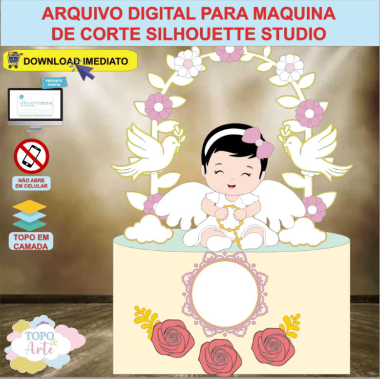 ARQUIVO de Corte Topo de Bolo Batizado Eucaristia Menina - 18