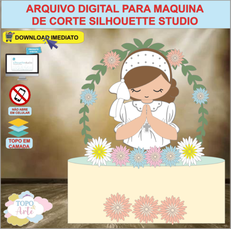 ARQUIVO de Corte Topo de Bolo Batizado Eucaristia Menina - 29