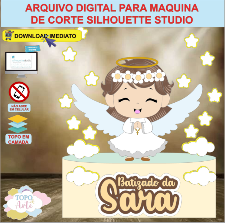 ARQUIVO de Corte Topo de Bolo Batizado Eucaristia Menina - 31