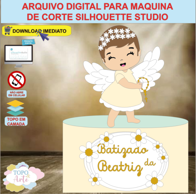 ARQUIVO de Corte Topo de Bolo Batizado Eucaristia Menina - 32