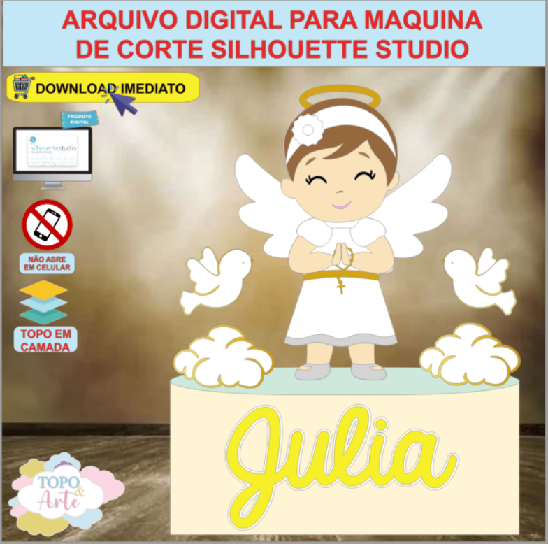 ARQUIVO de Corte Topo de Bolo Batizado Eucaristia Menina - 33