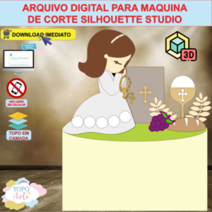 ARQUIVO de Corte Topo de Bolo Batizado Eucaristia Menina com Biblia 3D- 05