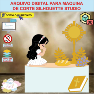 ARQUIVO de Corte Topo de Bolo Batizado Eucaristia Menina com Biblia 3D- 48