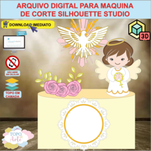 ARQUIVO de Corte Topo de Bolo Batizado Eucaristia Menina com Flor 3D - 38