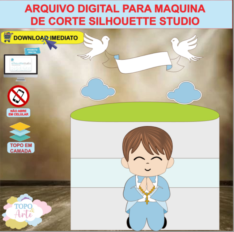 ARQUIVO de Corte Topo de Bolo Batizado Eucaristia Menino - 04