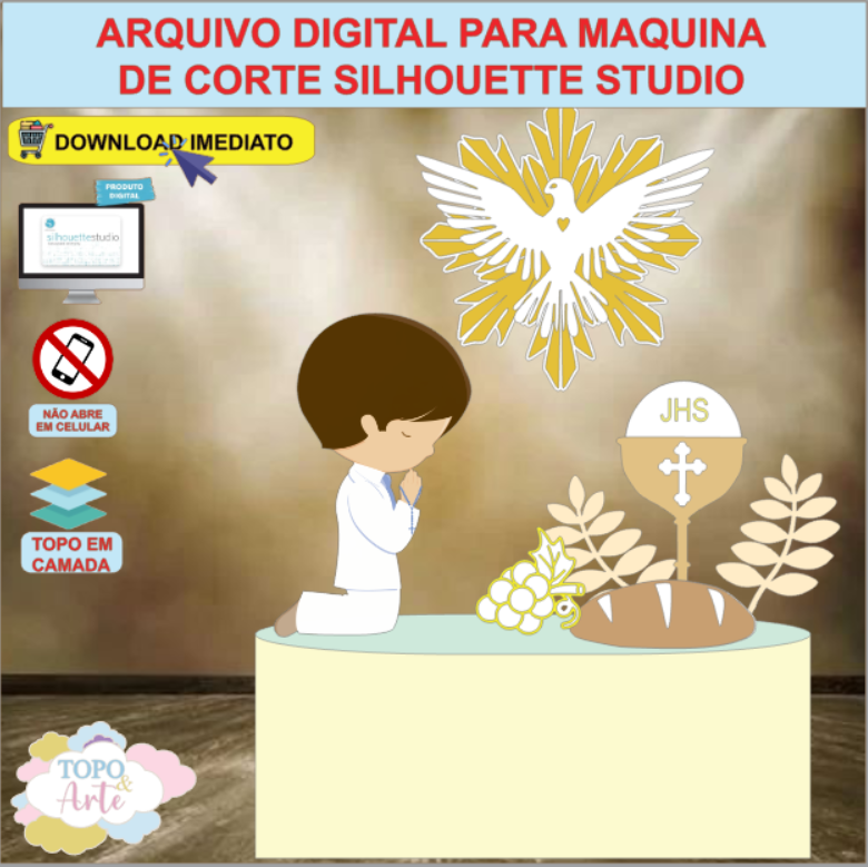 ARQUIVO de Corte Topo de Bolo Batizado Eucaristia Menino - 14