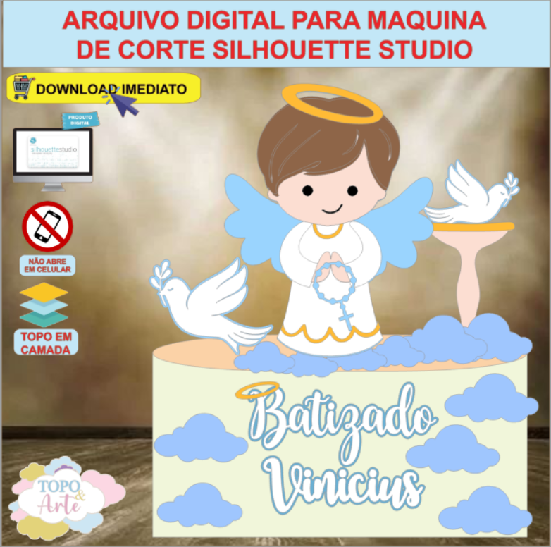 ARQUIVO de Corte Topo de Bolo Batizado Eucaristia Menino - 25