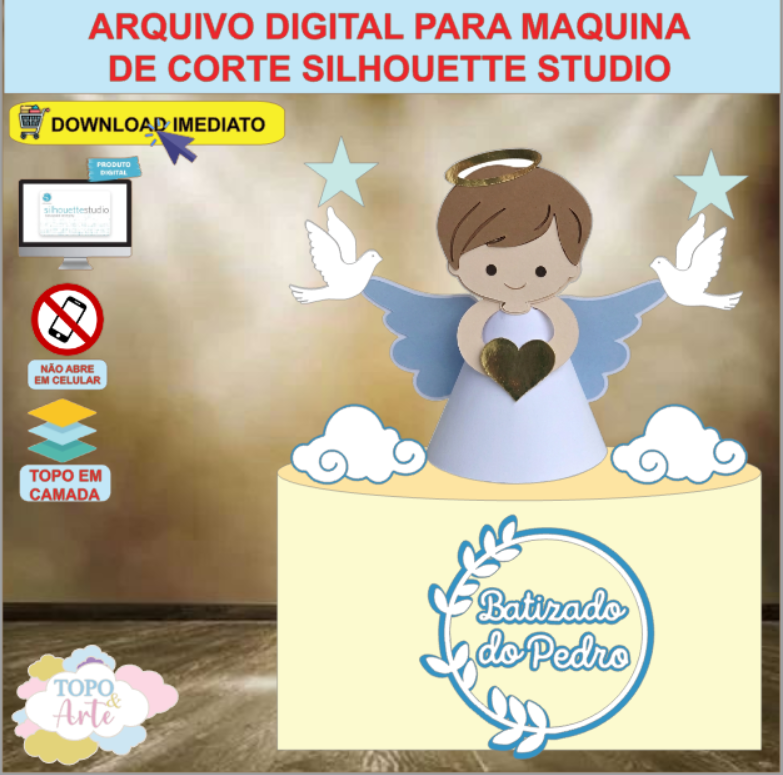 ARQUIVO de Corte Topo de Bolo Batizado Eucaristia Menino - 27