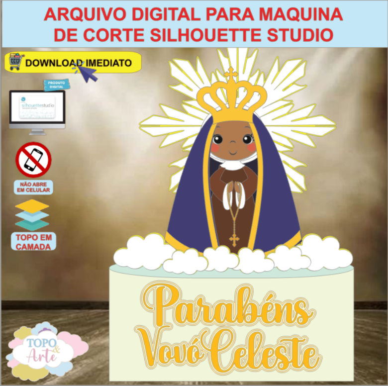 ARQUIVO de Corte Topo de Bolo Batizado Eucaristia Nossa Senhora Aparecida - 39