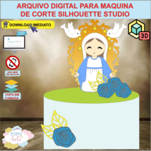 ARQUIVO de Corte Topo de Bolo Batizado Eucaristia Nossa Senhora das Graças com Flor 3D - 46