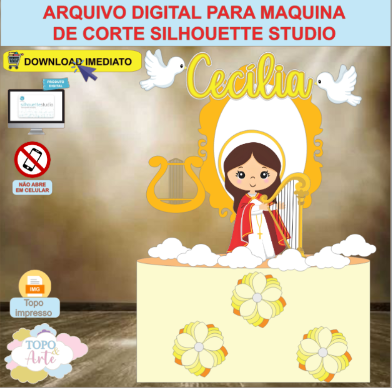 ARQUIVO de Corte Topo de Bolo Batizado Eucaristia Santa Cecilia - 06