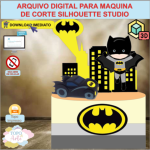 ARQUIVO de Corte Topo de Bolo Batman com Batman Movel 3D - 08