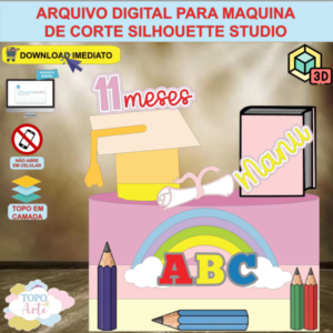 ARQUIVO de Corte Topo de Bolo ABC Formatura com Livro Lapis e Capelo 3D - 04