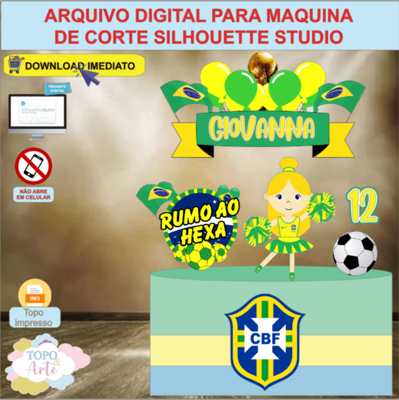 ARQUIVO de Corte Topo de Bolo Futebol Copa Menina- 01