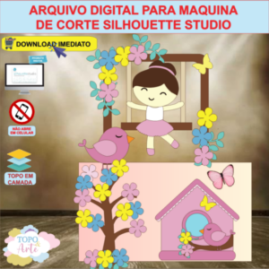 ARQUIVO de corte - Topo de bolo Jardim Encantado Menina Balanco 02