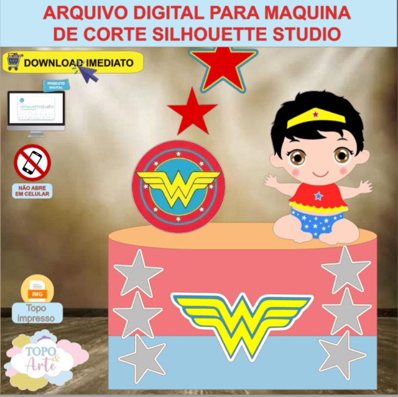 ARQUIVO de Corte Topo de Bolo Mulher Maravilha Cute 01