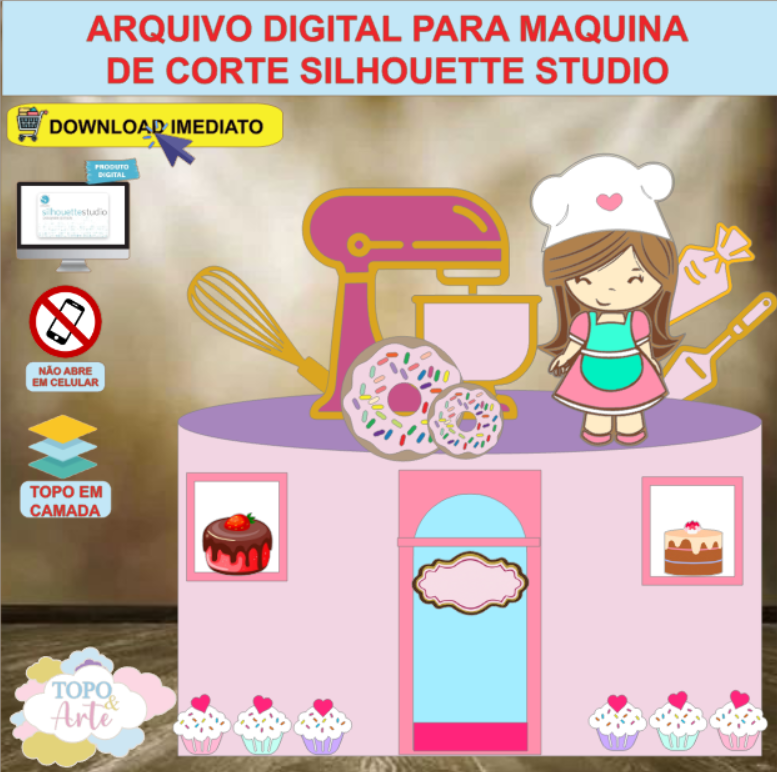 ARQUIVO de Corte Topo de Bolo Profissao Confeiteira - 03