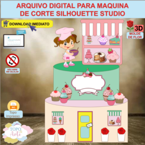 ARQUIVO de Corte Topo de Bolo Profissao Confeiteira com Flor 3D - 02