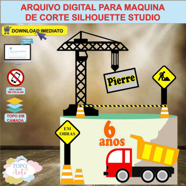 ARQUIVO de Corte Topo de Bolo Trator Construcao - 12