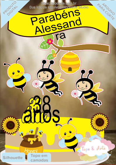 ARQUIVO de Corte Topo de Bolo Abelha Abelhinha Cute - 03