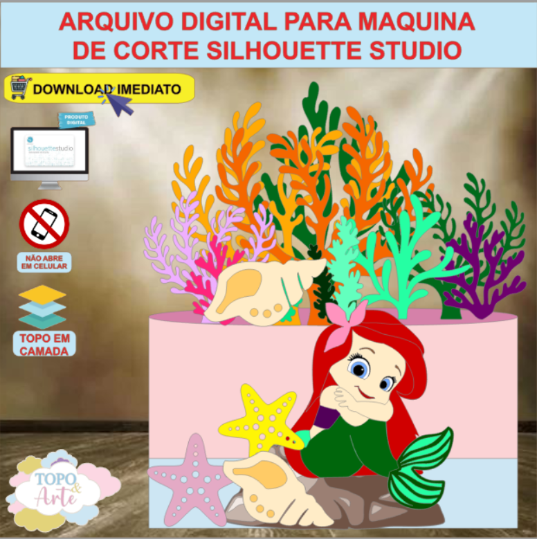 ARQUIVO de Corte Topo de Bolo Ariel A Pequena Sereia - 01
