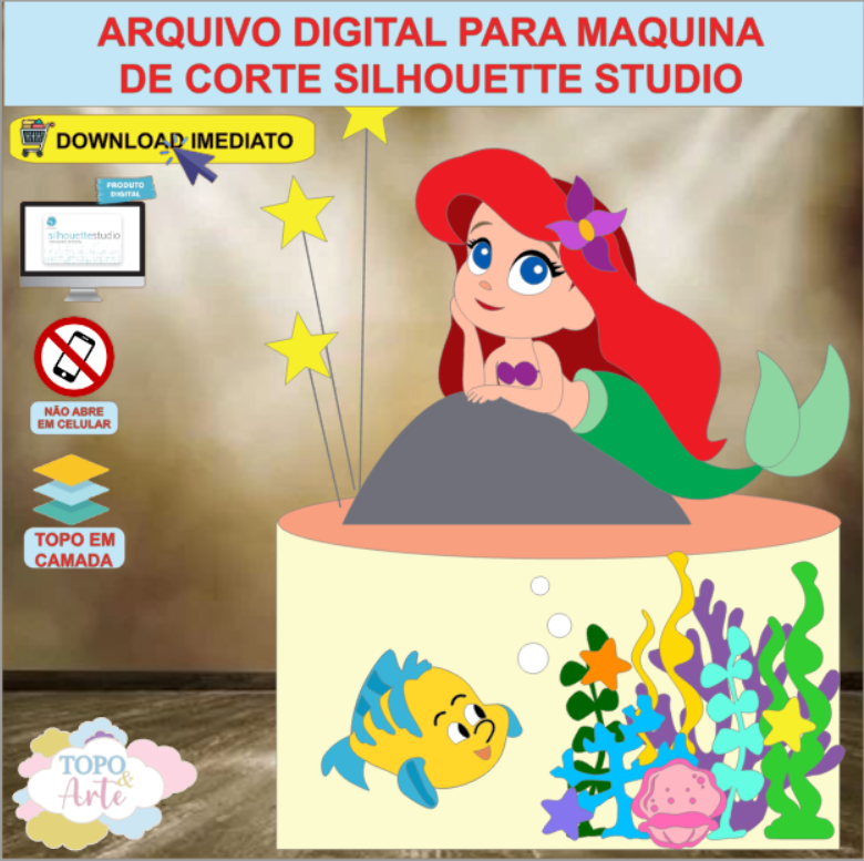 ARQUIVO de Corte Topo de Bolo Ariel A Pequena Sereia - 03