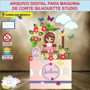ARQUIVO de Corte Topo de Bolo Jardim Encantado Menina Balanco - 05