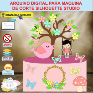 ARQUIVO de Corte Topo de Bolo Jardim Encantado Menina Balanco - 08