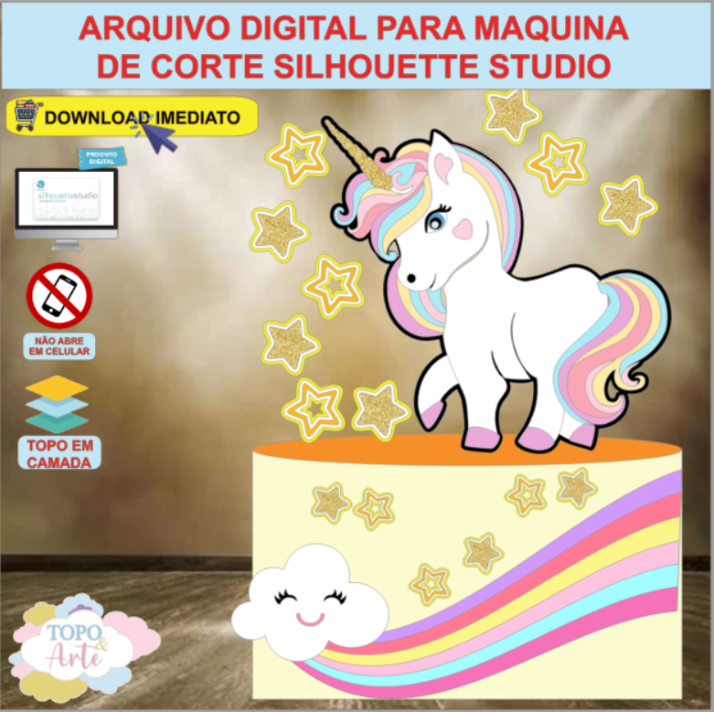 ARQUIVO de Corte Topo de Bolo Unicornio - 06
