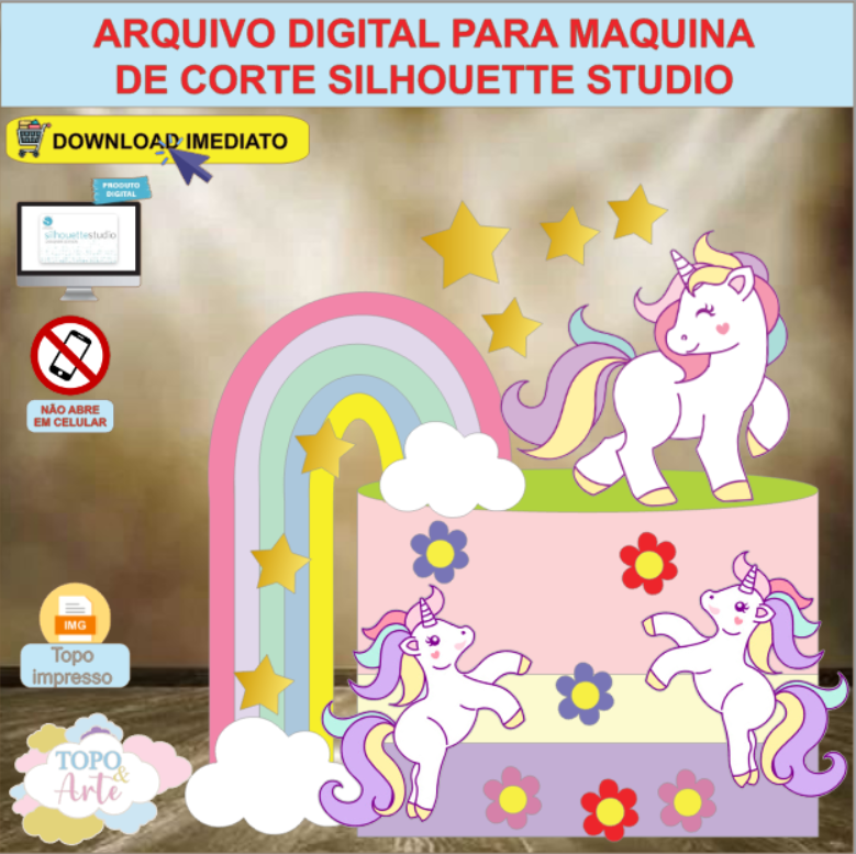 ARQUIVO de Corte Topo de Bolo Unicornio - 20