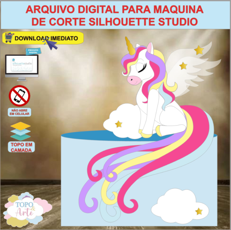 ARQUIVO de Corte Topo de Bolo Unicornio de Asas - 02