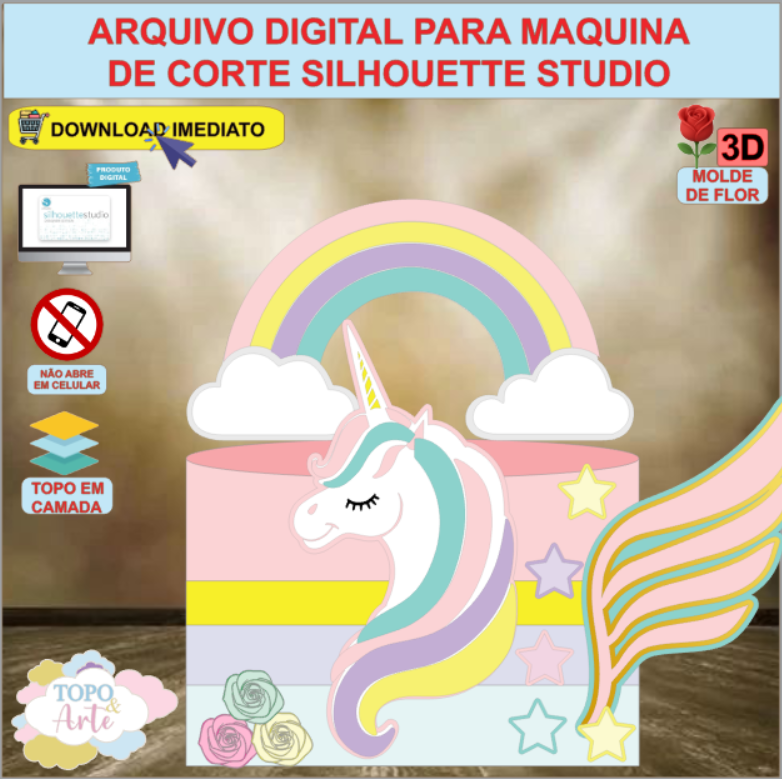 ARQUIVO de Corte Topo de Bolo Unicornio de Asas - 07