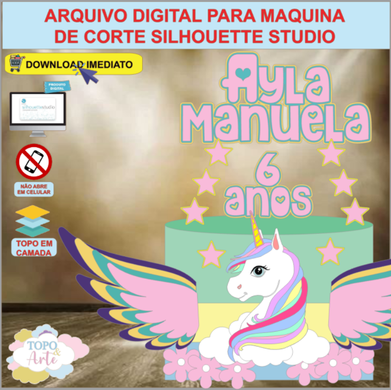 ARQUIVO de Corte Topo de Bolo Unicornio de Asas - 09