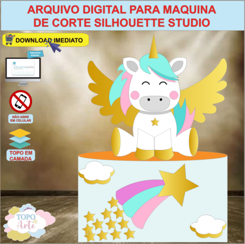ARQUIVO de Corte Topo de Bolo Unicornio de Asas - 10