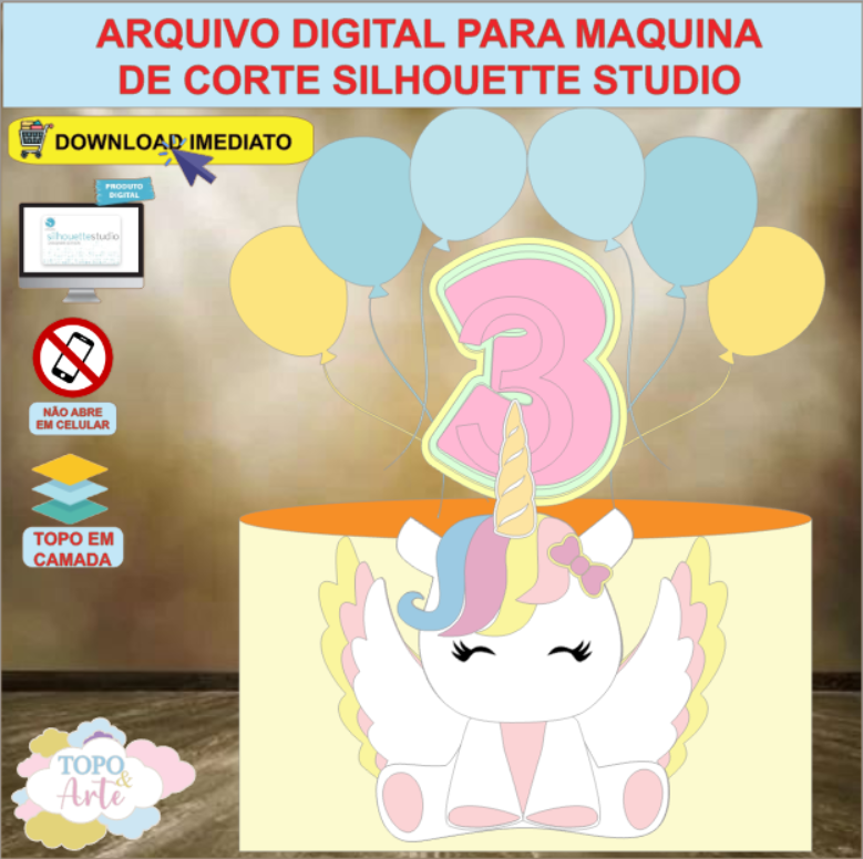 ARQUIVO de Corte Topo de Bolo Unicornio de Asas - 11
