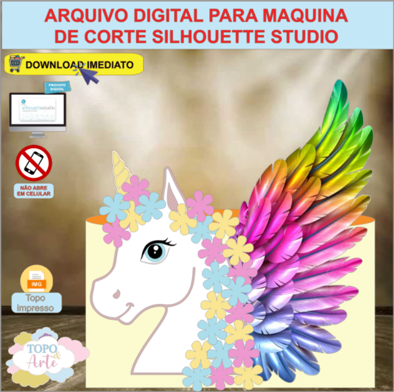 ARQUIVO de Corte Topo de Bolo Unicornio de Asas - 03