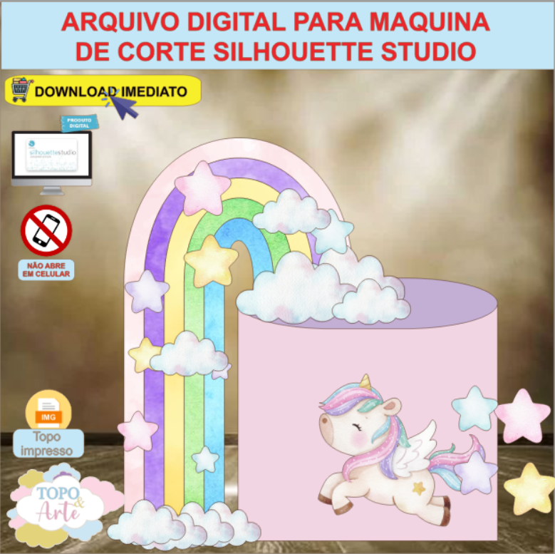 ARQUIVO de Corte Topo de Bolo Unicornio de Asas Aquarela - 17