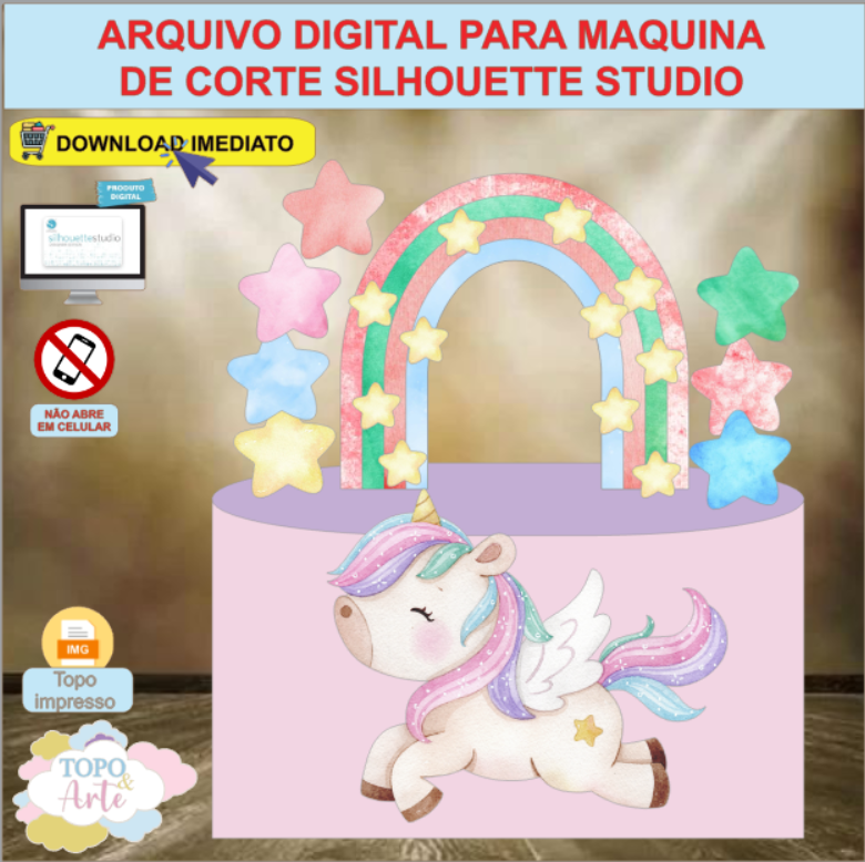 ARQUIVO de Corte Topo de Bolo Unicornio de Asas Aquarela - 18