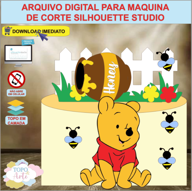 ARQUIVO de Corte Topo de Bolo Ursinho Pooh - 01