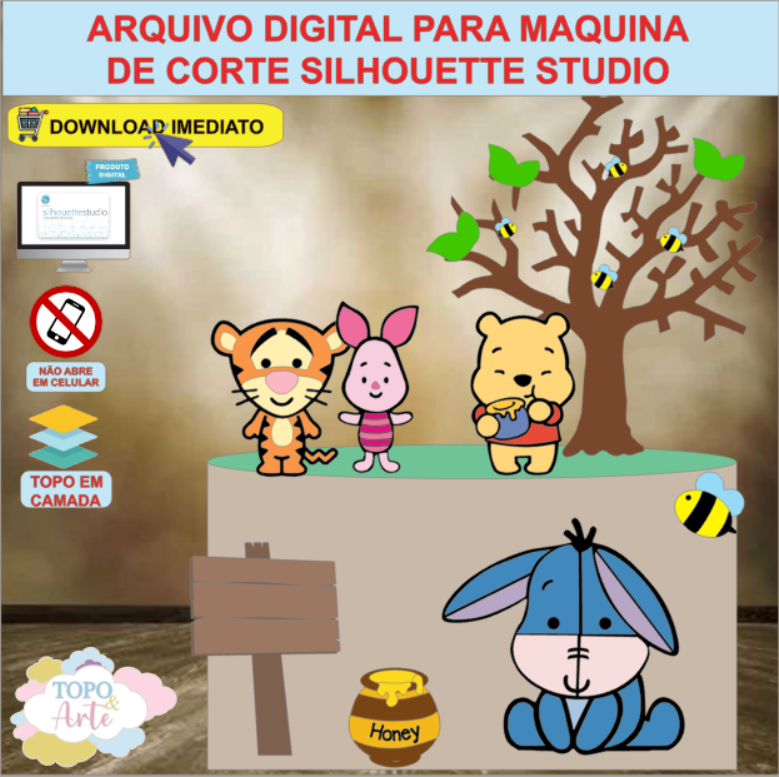 ARQUIVO de Corte Topo de Bolo Ursinho Pooh - 03