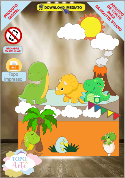 ARQUIVO de Corte Topo de Bolo Dinossauro Baby - 02